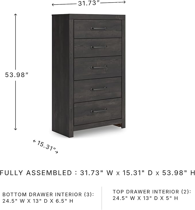 Signature Design by Ashley Delmorta Rustic 5-Drawer Chest of Drawers with Safety Stop, Gray