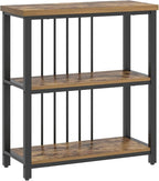 FOLUBAN 3 Tier Bookshelf, Industrial Wood and Metal Bookcase, Small Book Shelf for Home Office Bedroom Living Room, Rustic Brown