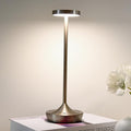 LED Cordless Table Lamp Rechargeable，Outdoor Battery Operated Desk Lamp Touch 3 Color Dimming Portable Waterproof Night Light for Patio/Restaurant/Dining/Home（Chrome