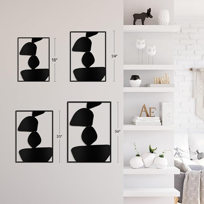 SIGNLEADER Metal Wall Art Decor Abstract Shapes Minimalist Modern Abstract Wall Sculpture Hangings Home Decoration for Living Room, Bedroom, Bathroom, Kitchen, Outdoor - 18" Black