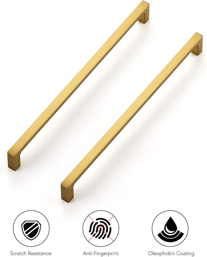 Ravinte 30 Pack 10 Inch Solid Square Cabinet Pulls - Brushed Brass Handles for Kitchen Cabinets & Drawers