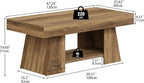 Tohomeor Coffee Table, 47.24" Farmhouse Wooden Rectangular Accent Center Tables with Storage Shelf Thick Base for Living Room, Home Office, Retro Brown