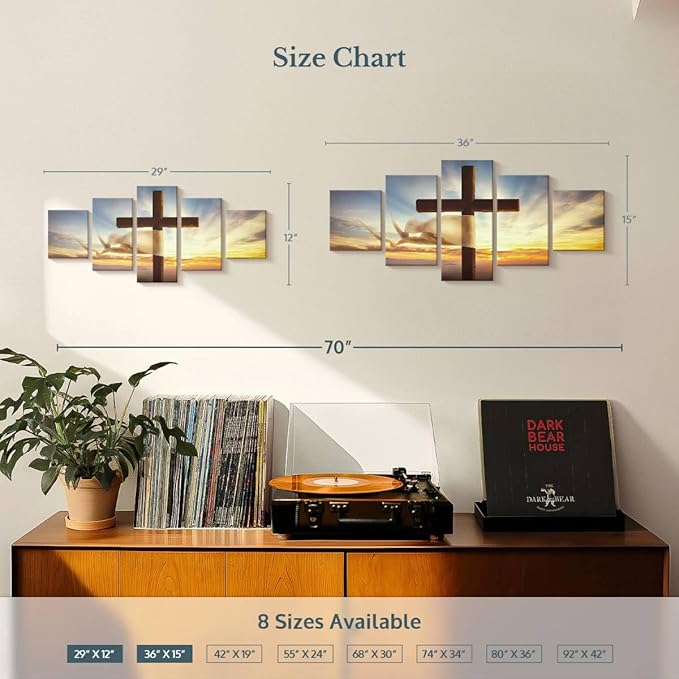 Elephant Stock Holy Cross Wall Art Multi Piece Canvas - 5 Panel Christian Pictures Decor - Digital Design Canvas Print - Christian Wall Decor - 29" X 12"