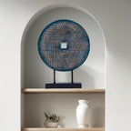 Unique Round Coin Sculpture Decorative Objects for Shelf Home Decor Accents, Modern Abstract Tabletop Decor Items for Living Room Fireplace Mantel, Above Cabinet (Blue)