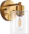 1-Light Wall Sconce Gold,Vanity Light, Wall Mount Bathroom Mirror Fixtures, Brass Bathroom Light fixtures with Clear Glass Shade for Bedroom, Entrance, Hallway, Living Room (1 Pack)