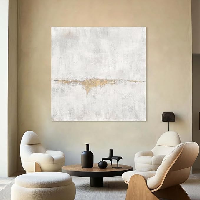 Wall Decor Living Room Abstract Wall Art for Office Large Canvas White Gold Pictures for Dining Room Framed Artwork Minimalist Decor