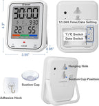 Geevon Digital Bathroom Clock, Waterproof Shower Timer with Large Touch Screen, Battery Operated Bathroom Wall Clock with Temperature & Humidity Display - Suction Cup/Hanging Hole/Stand (White)