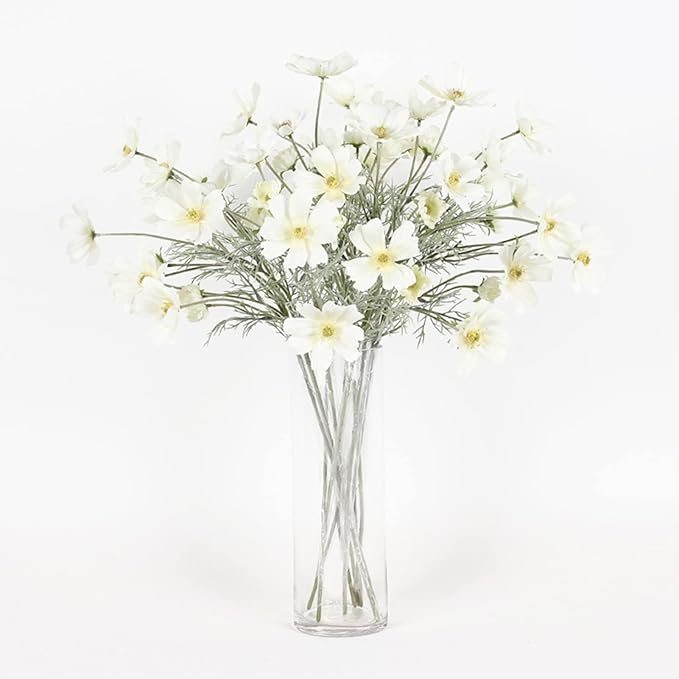 2 Pcs Artificial Fake Flowers Plants Cosmos Silk Flower Arrangements Wedding Bouquets Decorations Plastic Floral Table Centerpieces for Home Kitchen Garden Party Decor Approx 23.6'' High - White