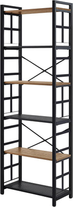 HOMBAZAAR 6 Tier Bookshelf,70 inch Tall Industrial Bookcase with Metal Frame and Open Shelves,Rustic Heavy Duty 6 Shelf Bookcase, Office Book Shelves for Living Room and Bedroom,Brown