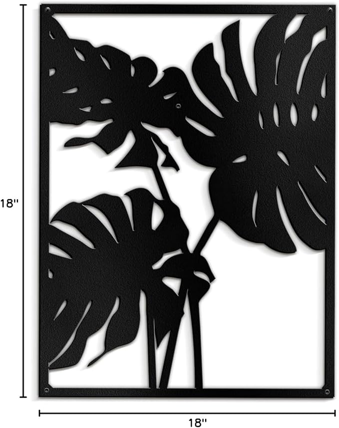 SIGNLEADER Metal Wall Art Decor Three Tropical Monsteras Leaf Minimalist Modern Abstract Wall Sculpture Hangings Home Decoration for Living Room, Bedroom, Bathroom, Kitchen, Outdoor - 18" Black