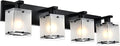 4-Lights Bathroom Vanity Lighting Over Mirror, Black Bathroom Wall Light Fixtures with Frosted Rectangular Glass Shade for Bath Living Room, E26 Bulb Base