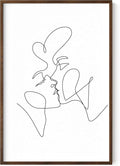 Minimalist Couple Art Wall Art Print Couple Kiss Abstract Line Drawing, Gallery Quality 24"x36" Walnut Framed, Abstract Love Aesthetic Decor Bedroom Living Room