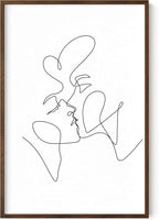 Minimalist Couple Art Wall Art Print Couple Kiss Abstract Line Drawing, Gallery Quality 24"x36" Walnut Framed, Abstract Love Aesthetic Decor Bedroom Living Room