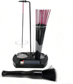 3-in-1 Incense Holder with Ash Catcher and Storage | Upgraded Glass Incense Burner Stick Holder with Lighter Slot & Bonus Cleaning Brush | for Meditation Yoga Spa Office Home Decor - Black