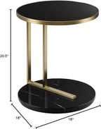 Elegant Midas Side Table – Glass Top & Marble Base Accent Table, Brass Finish - Black (18” x 20.5”)