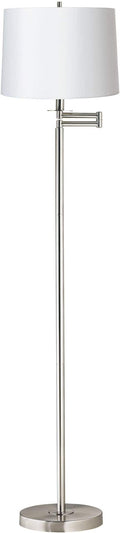 360 Lighting Modern Swing Arm Floor Lamp Standing 60 1/2" Tall Brushed Nickel Silver White Hardback Tapered Drum Shade Decor for Living Room Reading House Bedroom Office