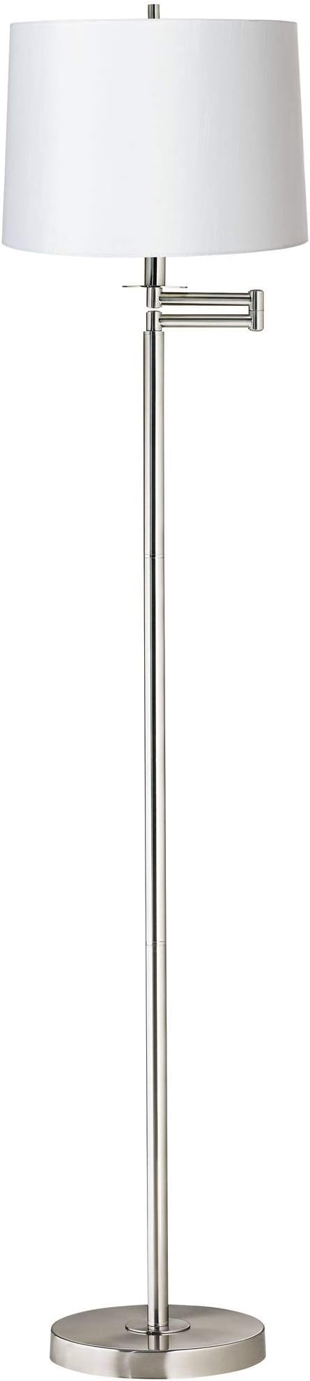 360 Lighting Modern Swing Arm Floor Lamp Standing 60 1/2" Tall Brushed Nickel Silver White Hardback Tapered Drum Shade Decor for Living Room Reading House Bedroom Office