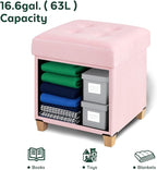 17.7" Ottoman with Storage, Square Storage Ottoman for Dorm, Velvet Ottomans with Legs for Living Room, Bedroom, Pink