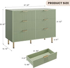 GarveeHome Green 6 Drawer Dresser for Bedroom, Fluted 47.2 in Wide Modern Chest of Drawers with Deep Drawers, Long Large Double Dresser TV Stand for Living Room, Hallway, Kids Room