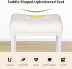 Vanity Stool, Saddle Seat Makeup Stool Chair with Metal Leg, U-Shaped Teddy Velvet Ottoman Foot Rest Stool, Small Square Chairs Under Desk for Vanity, Modern Makeup Bench White