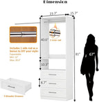 Dilando Closet System with Drawers, 2FT Wood Closet Organizer System 23.7" Walk-in Closet Corner Small Closets Storage System with Hanging Rods, White (2FT)