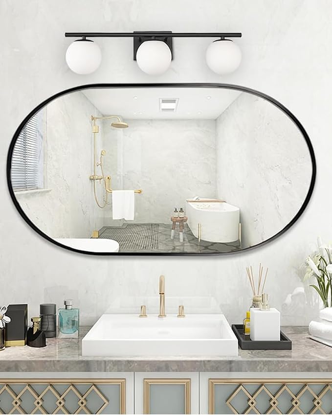 New Bathroom Vanity Light Fixtures 3 Lights Brushed Black Milk White Globe Glass Shade Modern Wall Bar Sconce Over Mirror (Exclude G9 Bulb)