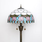 Tiffany Floor Lamp Pink Tulip Style Stained Glass Lamp Bright Lighting Rustic Standing Floor Lamp 16X16X64 Inches Vintage Unique Bronze Reading Corner Lamp for Home Decor Living Room Bedroom