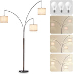 DLLT Modern Floor Lamp for Room: 3-Light Brown Tree Dimmable Floor Lamps with Beige Shades for Living Room - Arc Standing Lamp for Bedroom - Tall Floor Lamp for Office Corner 3 LED Bulbs Included