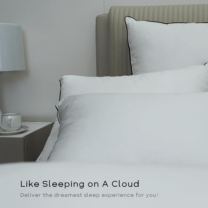 Luxury Down Fiber Pillows Queen Size, Bed Pillows for Sleeping, Pillow for Back, Stomach or Side Sleepers