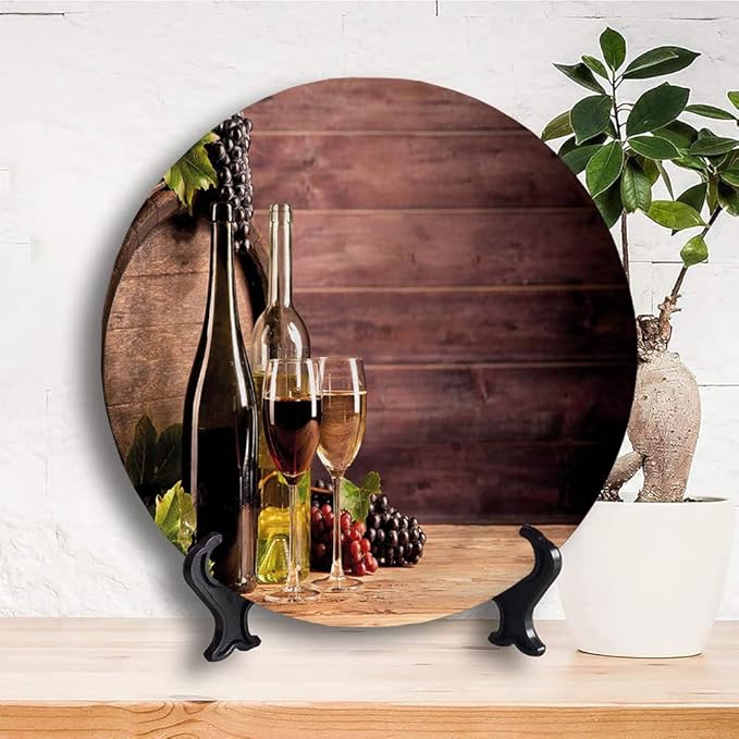 Ceramic Plates, Wine Decorative Ceramic Plates, Rustic Viticulture Concept, 7 Inch, for Dining, Parties, Wedding, Brown Green Light Brown