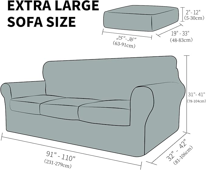 YEMYHOM Latest Checkered 4 Pieces Couch Covers for 3 Cushion Couch Extra Large High Stretch Thickened Sofa Cover for Dogs Anti Slip Furniture Protector Sofa Slipcovers (Teal), 91"-110"(3 Cushions)