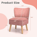 KOMFOTT Velvet Accent Chair Set of 2, Modern Armless Sofa Chair with Solid Rubber Wood Legs, Wingback Leisure Chair with Thick Cushion, Upholstered Side Chair for Living Room, Bedroom, Pink