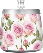 Pink Roses Leaves Vintage Ashtray with Lid, Outdoor Ashtrays for Patio, Stainless Steel Ashtray Odorless Smokeless for Home Office Balcony