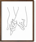 Holding Hands Wall Art Interlocking Fingers Continuous Line Drawing Love Connection 16x20 Inch Oak Wood Walnut Framed Modern Romance Print for Bedroom
