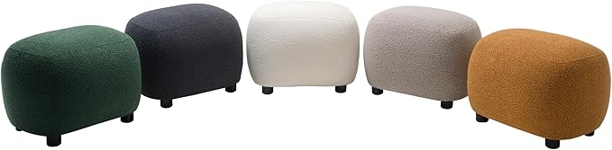 KINWELL Round Boucle Upholstered Ottoman Chair, Footstool with Soft Padded Seat, Fully Assembled Modern Sofa Couch Footrest, Extra Seating for Bedroom Entryway, Beige(18.5" D x 23" W x 16.5" H)