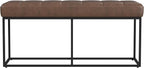 HomePop Theodore Decorative Bench with Metal Base, Brown PU Leather