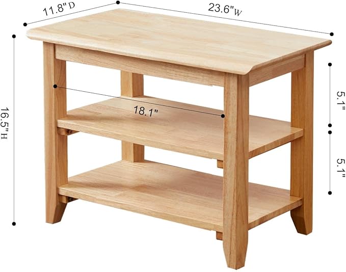 Shoe Rack Bench, 3-Tier Shoe Shelf Organizer,4-Pairs Entryway Storage Bench for Hallway, Bedroom, Living Room, Bedroom, Hold up to 550 lbs, Solid Wood, Natural