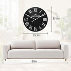 ARTPOWER Large Farmhouse Wall Clock, 35.5” Shiplap Wall Clock with Roman Numeral, Nearly Non-Ticking, Round Wall Clocks for Living Room Decor, Office, Bedroom, Entrance, Black