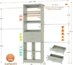 Closet System, 4-8 FT Closet Organizer Tower with 2 Wooden Drawers and 5 Hanging Rods, Can Fit 60 to 96 inch Walk-in Closet System, Crab Green