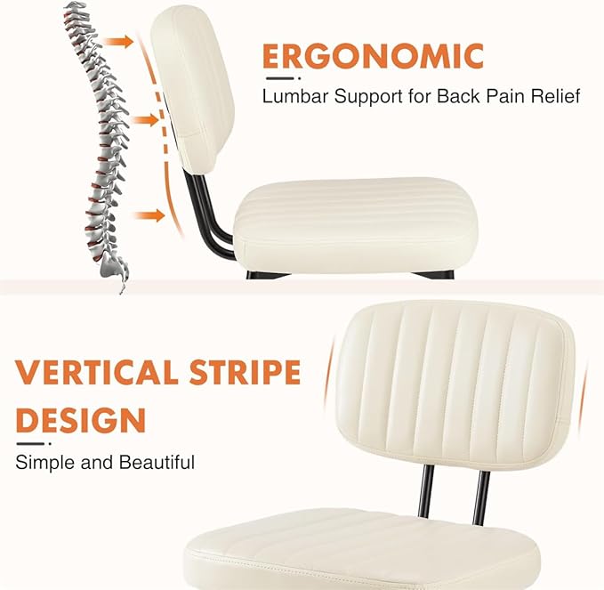 Dining Chairs Set of 2, Mid Century Modern Upholstered Kitchen Chair with PU Leather Cushion Seat & Metal Legs for Home/Living Room/Bedroom/Office-White