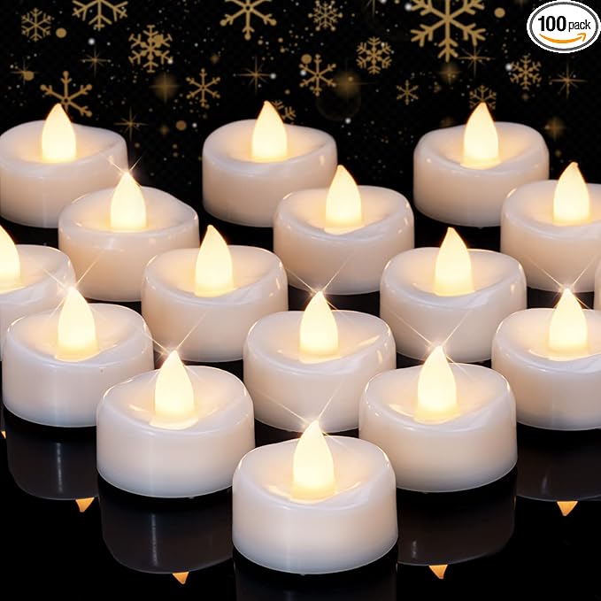 LED Candles, Tea Lights Candles Battery Operated Bulk, 100PCS Long-Lasting 200 Hours Flameless Tealight Candles, Realistic Flickering Wedding Candles for Festival Decor, 1.5'' D X 1.25'' H