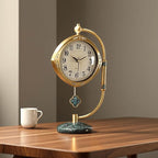 Quartz Movement Brass Mantel Clock with Long Power Reserve - Vintage Style Table Clock with Marble Base,Silent Home Decor for Living Room and Office