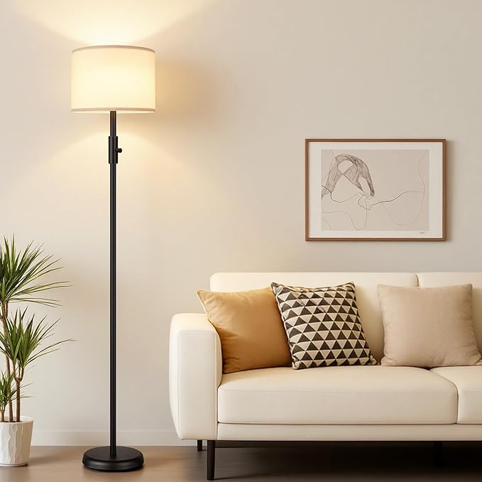 【Upgraded】 Dimmable Floor Lamp for Living Room,1000 Lumens Bulb Included, Modern Floor Lamps Simple Design with Linen Shade, Tall Standing Lamp for Bedroom Office Dining Room, Black Pole Lamp