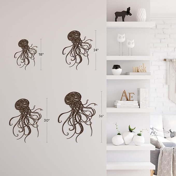 SIGNLEADER Metal Wall Art Decor Octopus Minimalist Modern Abstract Wall Sculpture Hangings Home Decoration for Living Room, Bedroom, Bathroom, Kitchen, Outdoor - 30" Bronze