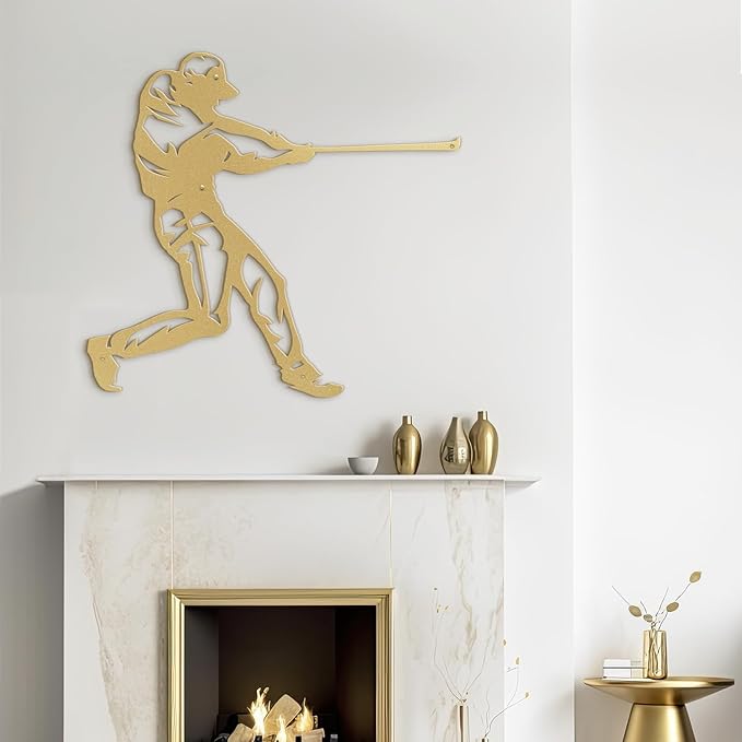 SIGNLEADER Metal Wall Art Decor - Baseball Batter Sport Minimalist Modern Abstract Wall Sculpture Hanging Home Decoration for Living Room, Bedroom, Bathroom, Kitchen, Studio, Outdoor - 30" Gold