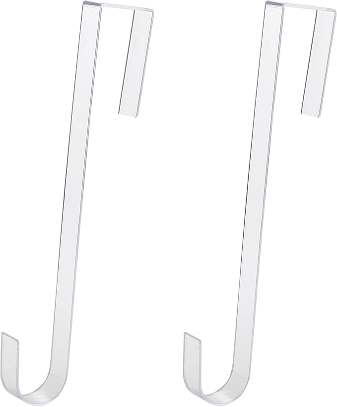 Non Scratch 100% Clear 12in Wreath Hanger 2Pk. Slim Christmas Wreaths Holders for Hanging Fall Halloween Decorations Over Front or Garage Door. Best Long Hooks for Indoor or Outdoor Home Decor