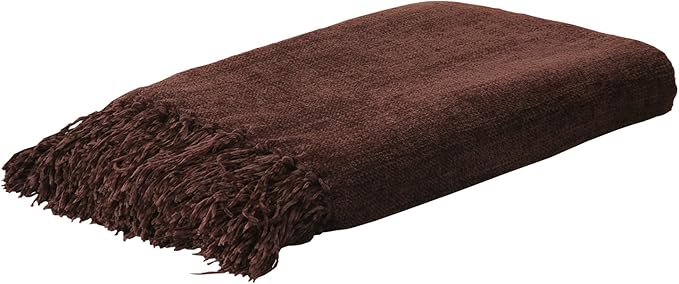 Yoenille Rust Brown Chenille Throw Blanket for Couch Bed，Soft Cozy Throw Blanket with Handmade Fringe, Decorative Blanket for Sofa Chair Living Room for Gift, (Rust Brown,60" x 80")