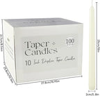 100Pack Ivory Taper Candles, 7-8 Hours Burn Time, Unscented, Smokeless and Dripless, 0.75 x 10 Inch Dinner Candle Set for Household, Wedding, Party and Home Décor Candlesticks