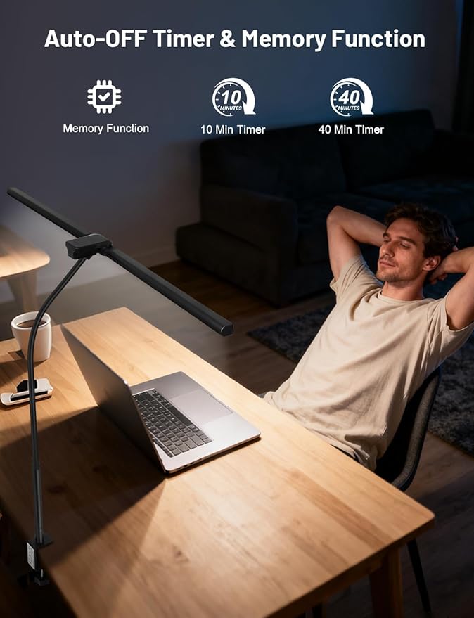 32.8'' Wide Desk Lamp with Clamp for Home Office, Eye-Caring LED Desk Lamp, Dimmable Table Clip Lamp for Dual Screen Computer Monitor, Adjustable Color Lighting Mode Computer Monitor Light
