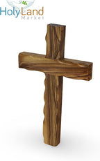 Holy Land Market Olive Wood Wall Cross - Hand Carved Wooden Crucifix with Certificate & Lord's Prayer Card, Authentic Bethlehem Christian Cross Wall Decor - 8 in